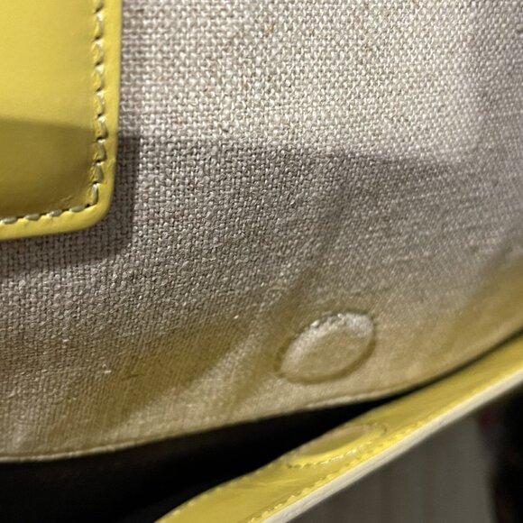 Kenneth Cole Yellow Leather & Canvas Tote - Vintage - Picture 5 of 13